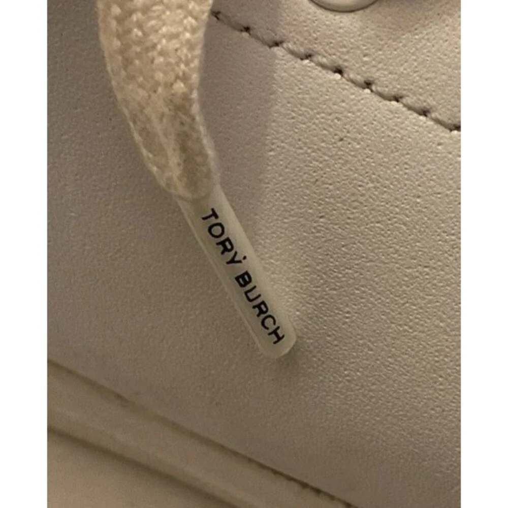 Tory Burch Howell Court Sneakers Titanium White Perfect Black Heel Tabs Size 9.5